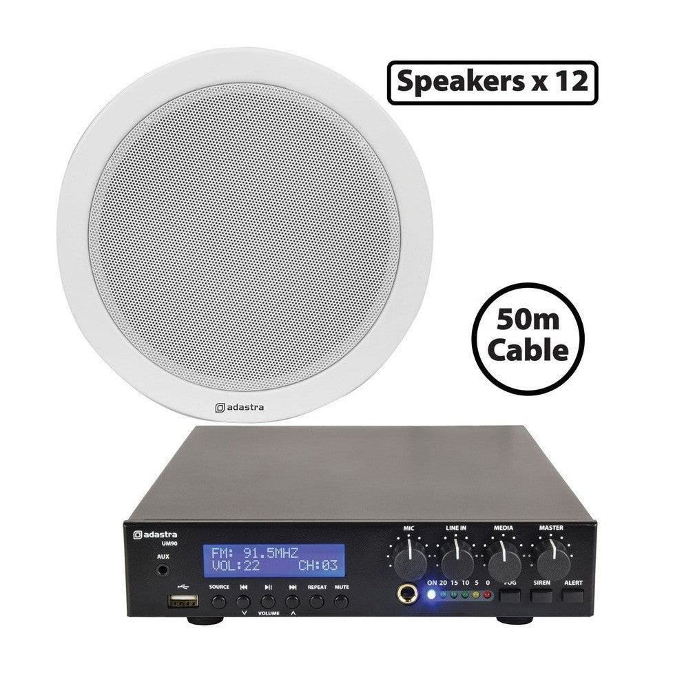 12 x 6W Ceiling Speaker PA with 90W BT/USB Mixer-amp