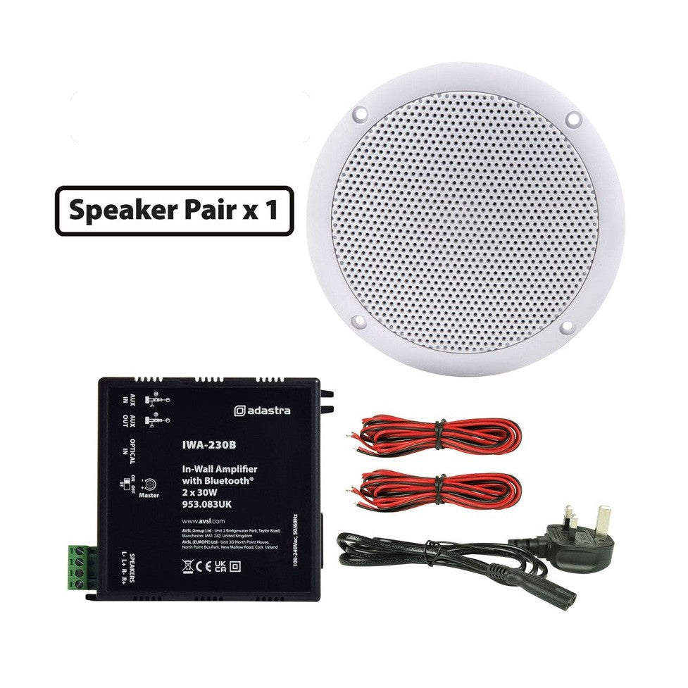 2 x 5" White IP35 Ceiling Speakers & IWA230B Bluetooth Amp