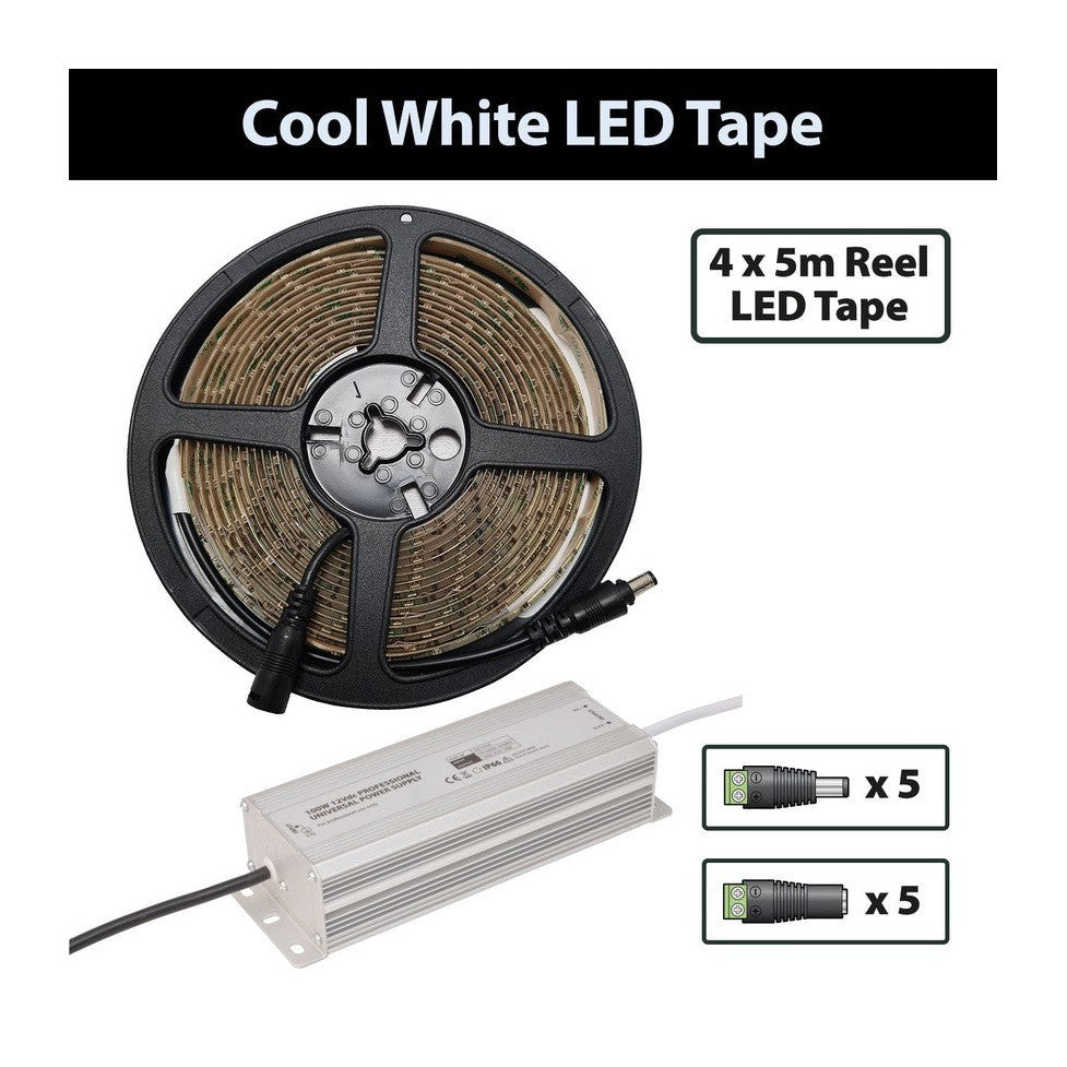 20m Cool White 6000K 12V LED Tape Package