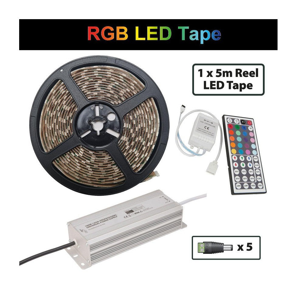 5m RGB 12V LED Tape with 44 Button IR Controller