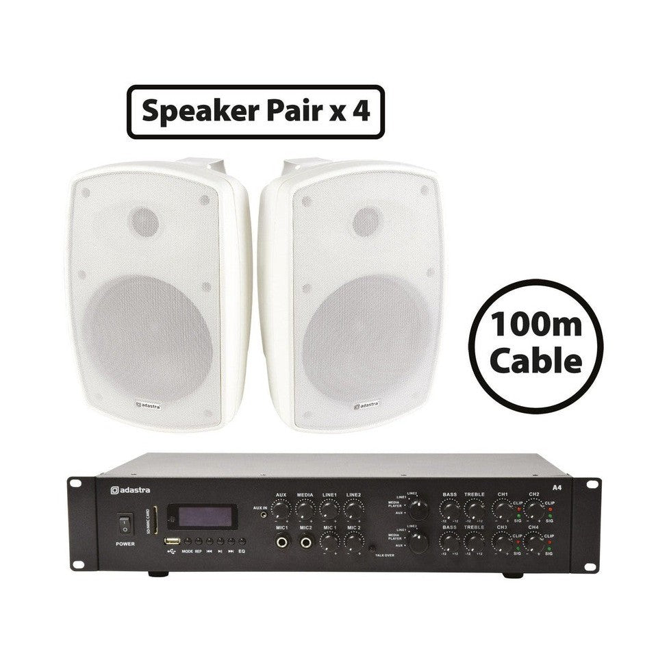 8 x BH6-W Speakers + A4 Dual Stereo Amp Package - 2 Zone