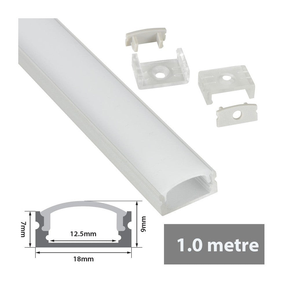 Aluminium LED Tape Profile Short Crown 1m Frosted