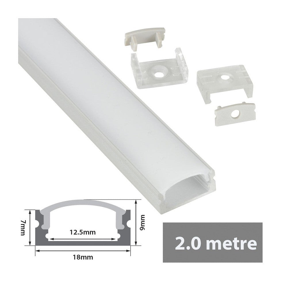 Aluminium LED Tape Profile Short Crown 2m Frosted