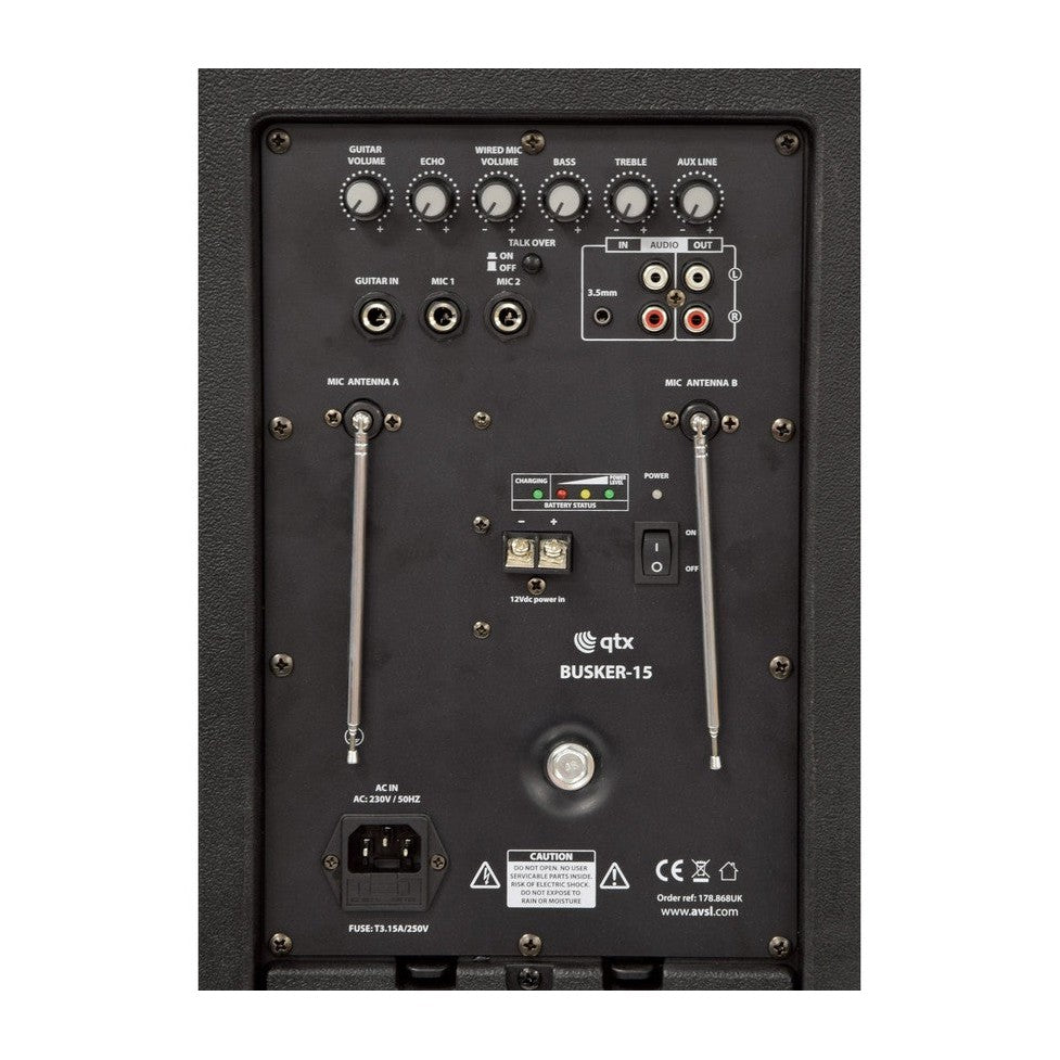 Busker-15 PA + 2 x VHF mics + USB/SD/FM/BT