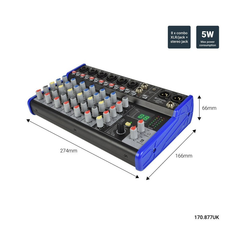 CSD-8 Compact Mixer with BT receiver + DSP Effects