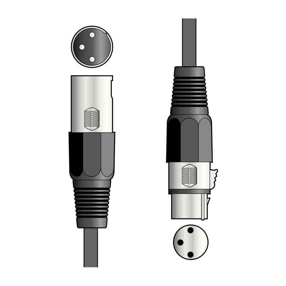 DMX lighting lead, 3-pin XLR plug to 3-pin XLR socket - 0.75m