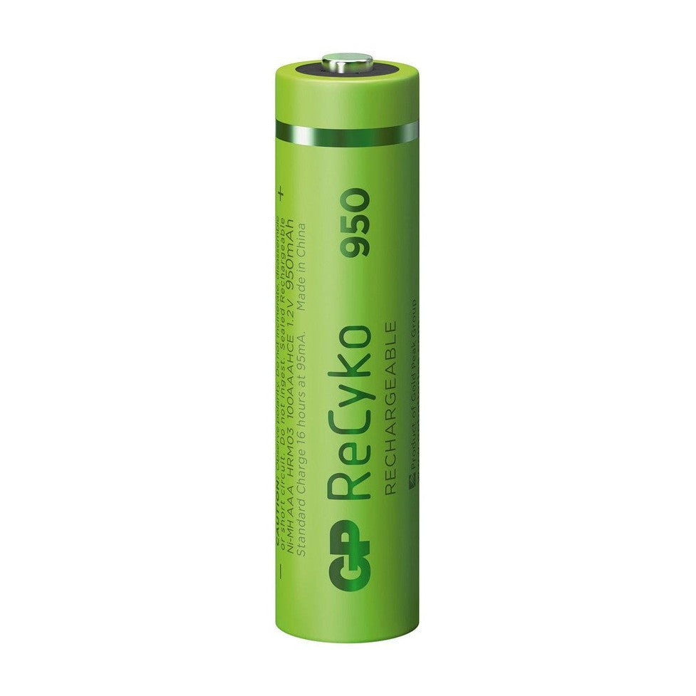 GP ReCyko+ NiMH rechargeable batteries, 1.2V, 950mAh, AAA, packed 4 per blister