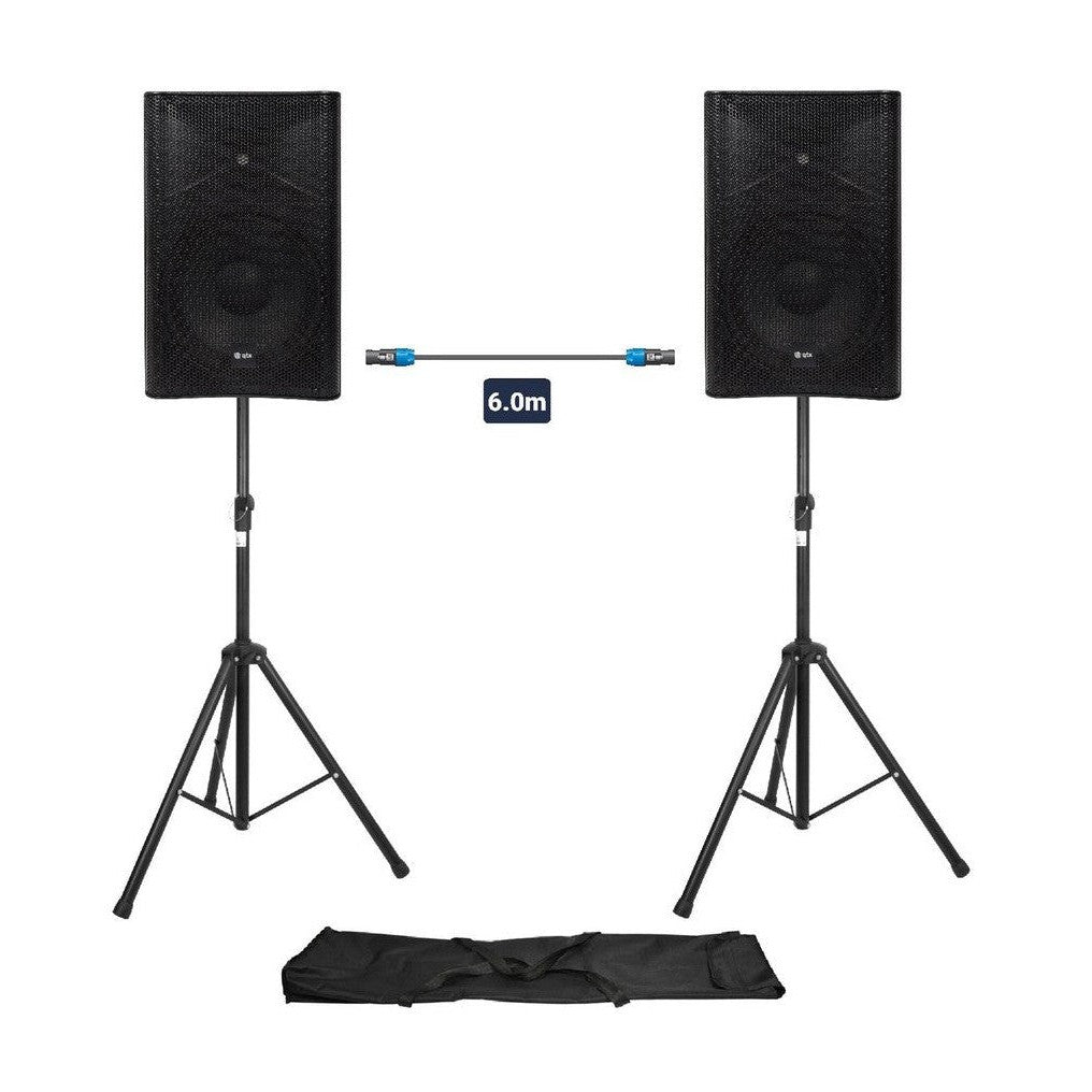 QUEST-12 Two Speaker PA Setup with Stands & Lead