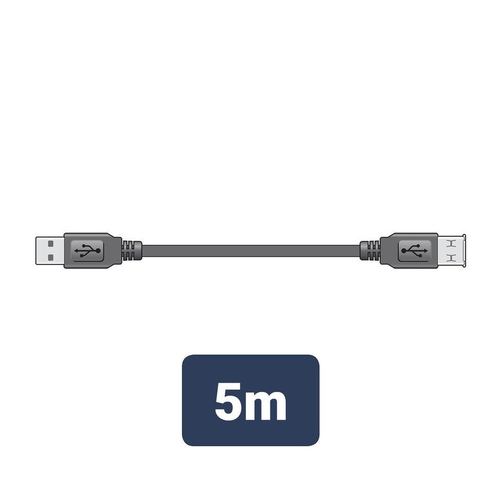 USB 2.0 type A plug to type A socket lead 5.0m