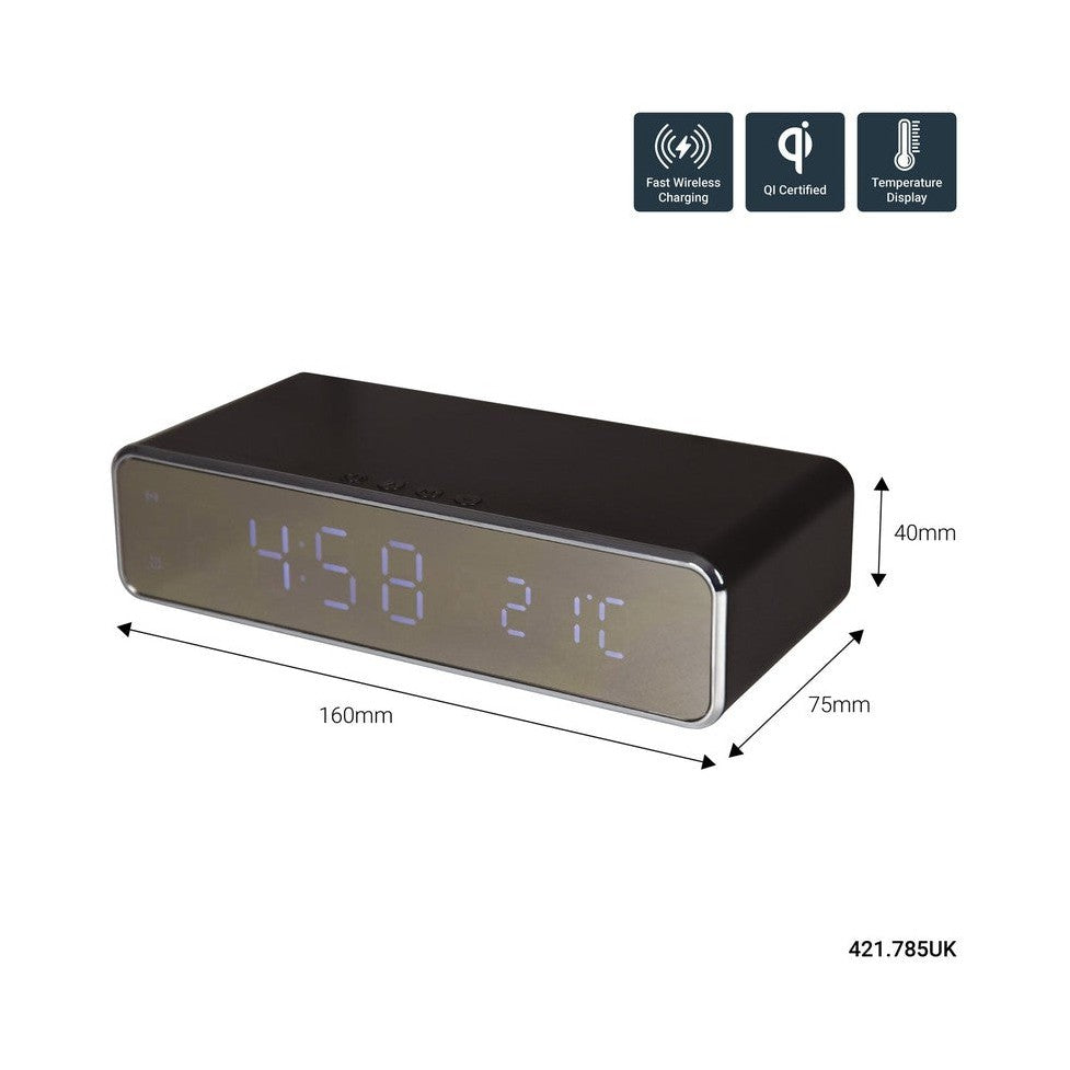 Wireless Fast Charging Digital Alarm Clock Black